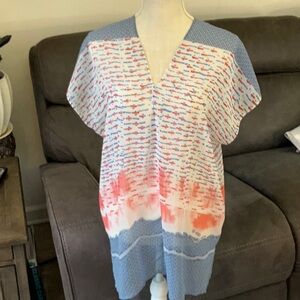 CAbi Size Medium Style #5118 Sheer Red White & Blue Fireworks Yacht Top Blouse